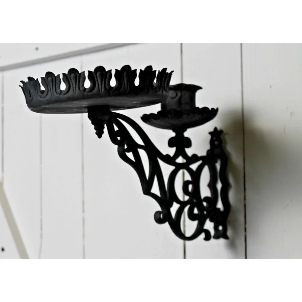 Vintage Victorian Cast Iron Ornate Hanging Candle/Plant Holder Wall Mount Black